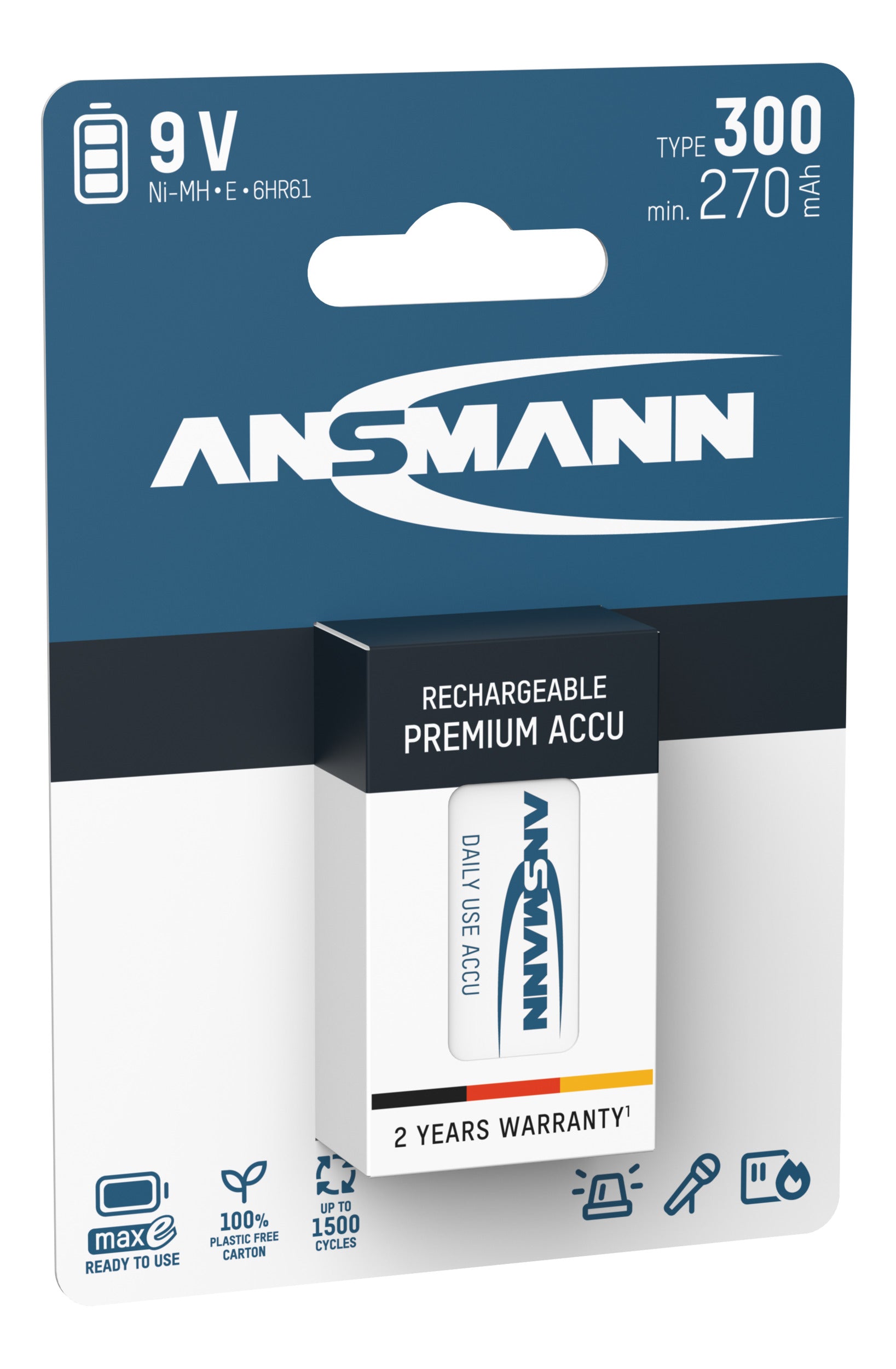 Ansmann 9V 300 mah NiMH rechargeable battery