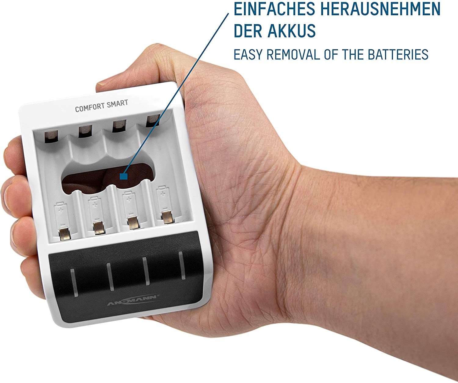 ANSMANN Comfort Smart Battery Charger for 4X NiMH AA/AAA Batteries - with Perfect 7 Charging Technology & Repair Mode