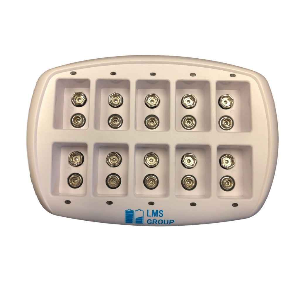 LMS 10-Bay 9V Smart Battery Charger Bundle with 10 Ansmann 300 mah 9V Batteries