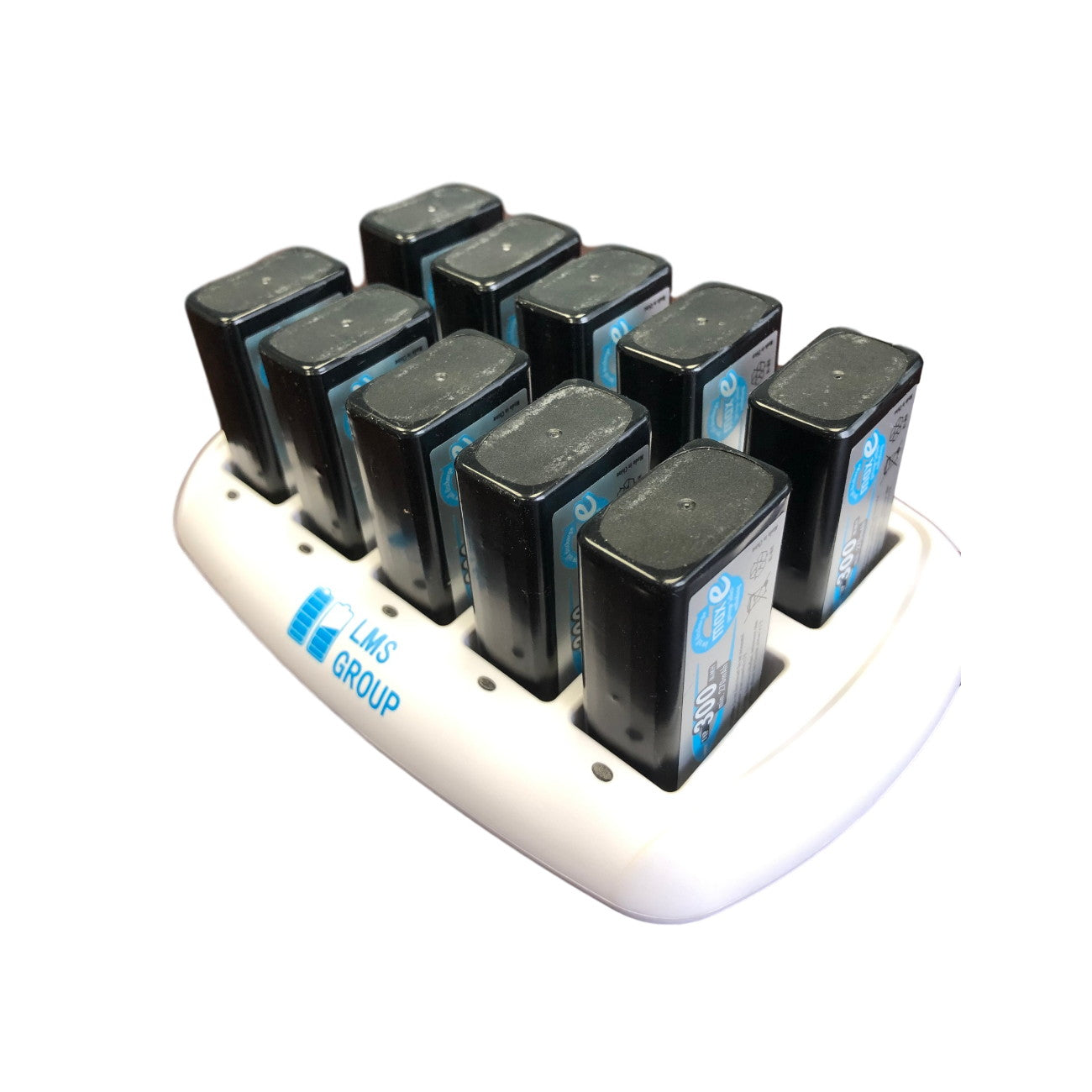 LMS 10-Bay 9V Smart Battery Charger Bundle with 10 Ansmann 300 mah 9V Batteries