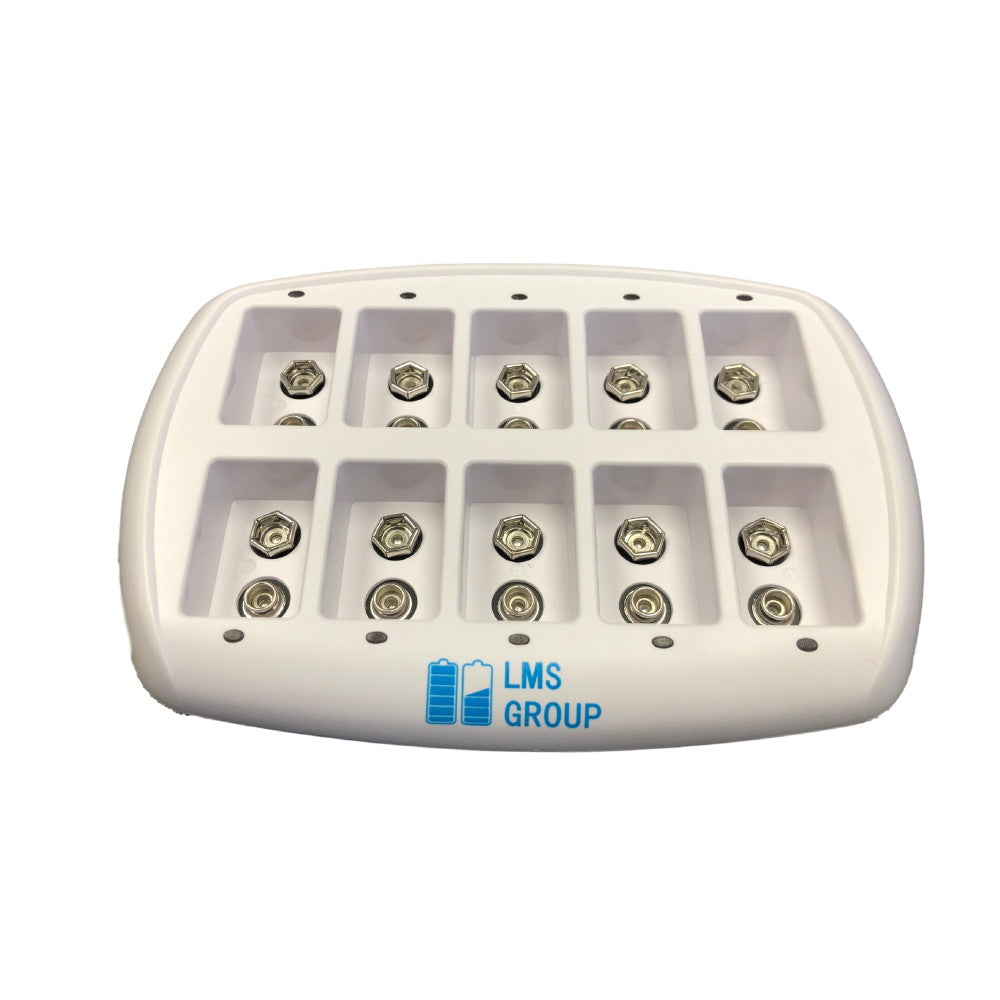 LMS 10-Bay 9V Smart Battery Charger Bundle with 10 Ansmann 300 mah 9V Batteries