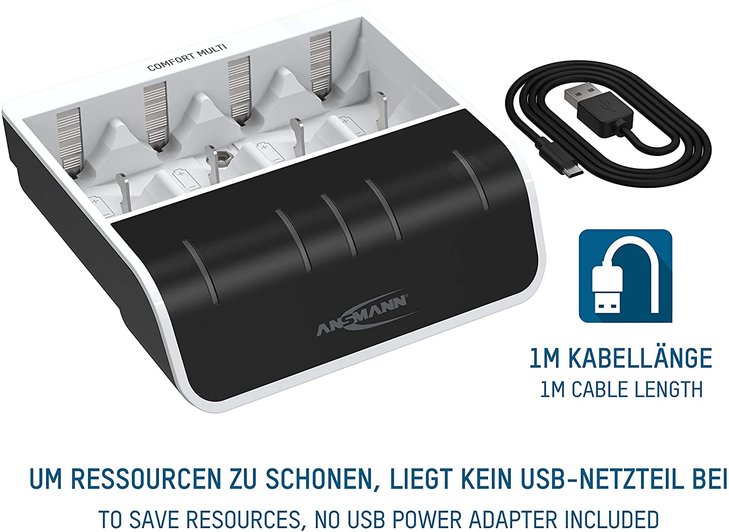 Ansmann Comfort Multi Battery Charger for 4X NiMH AA/AAA/C/D + 1x 9V Batteries - Perfect-7 Charging Technology With Repair Mode