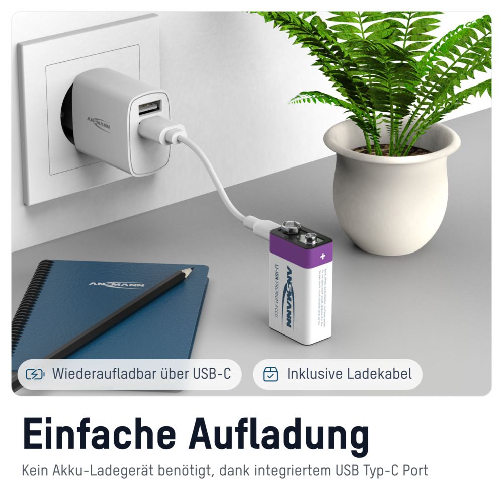 Ansmann 9V 400 Lithium-ion Rechargeable Battery